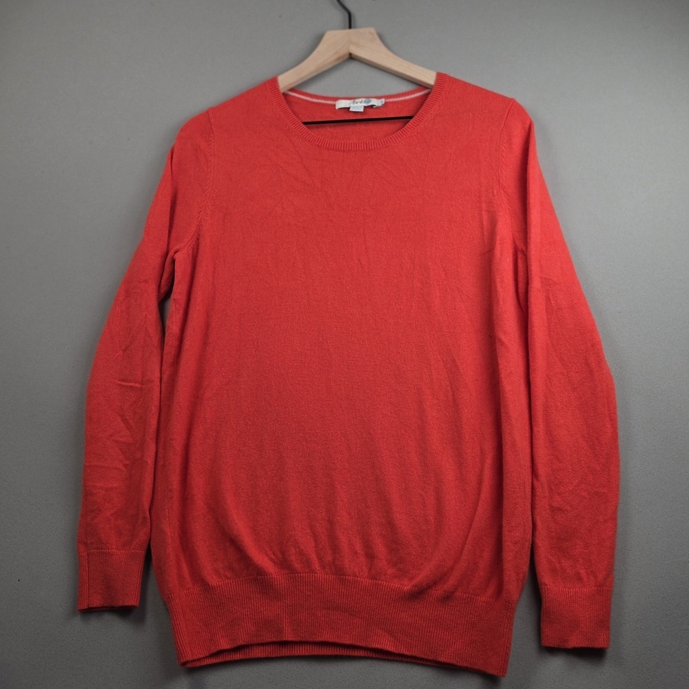 Boden 100% Cashmere Crew Neck Sweater Women's S Coral Red Pullover Soft Knit Top